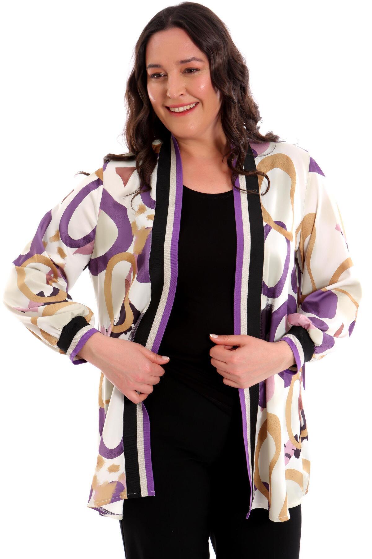Metpoint-Large Size Ring Pattern Purple Collar Banded Jacket 1