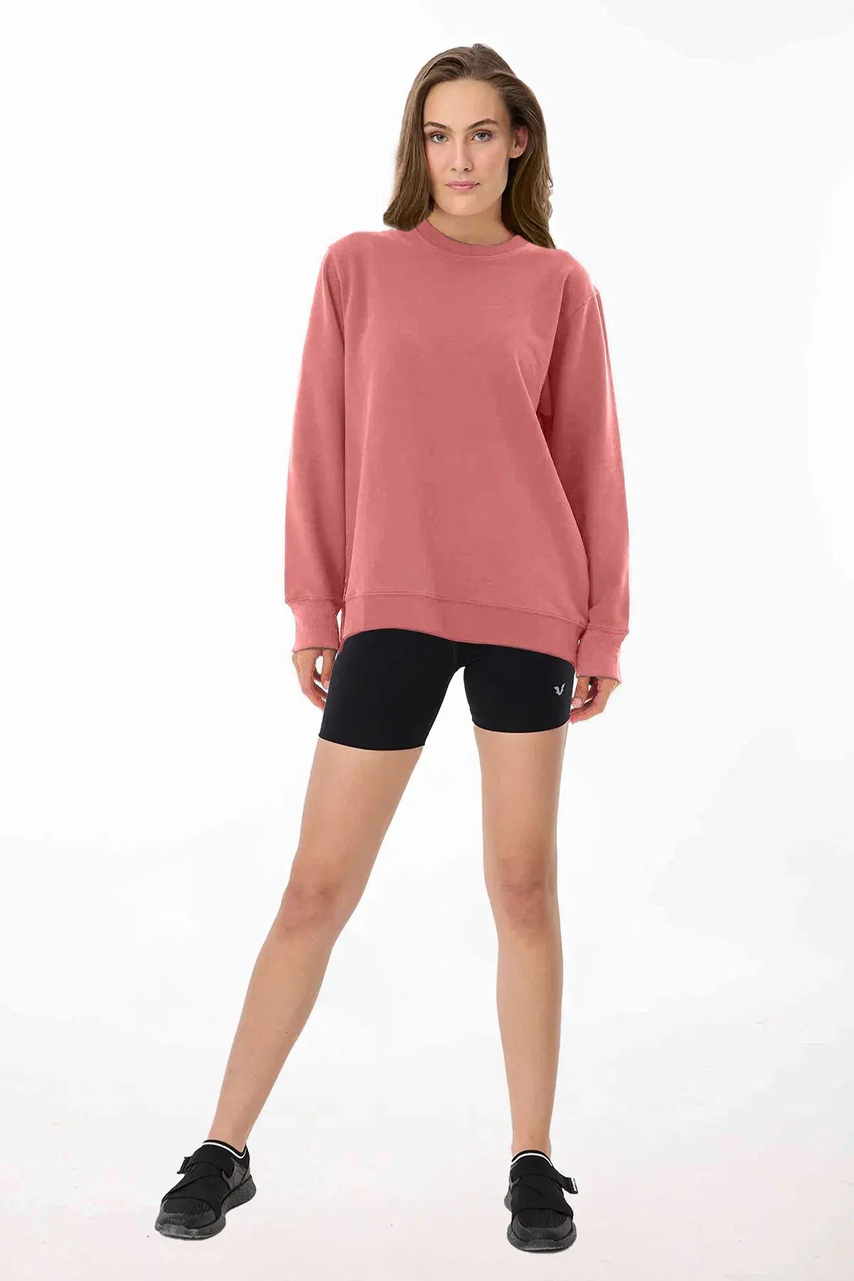 bilcee Peak Kadın Pudra Oversize Bisiklet Yaka Basic Sweatshirt 7015