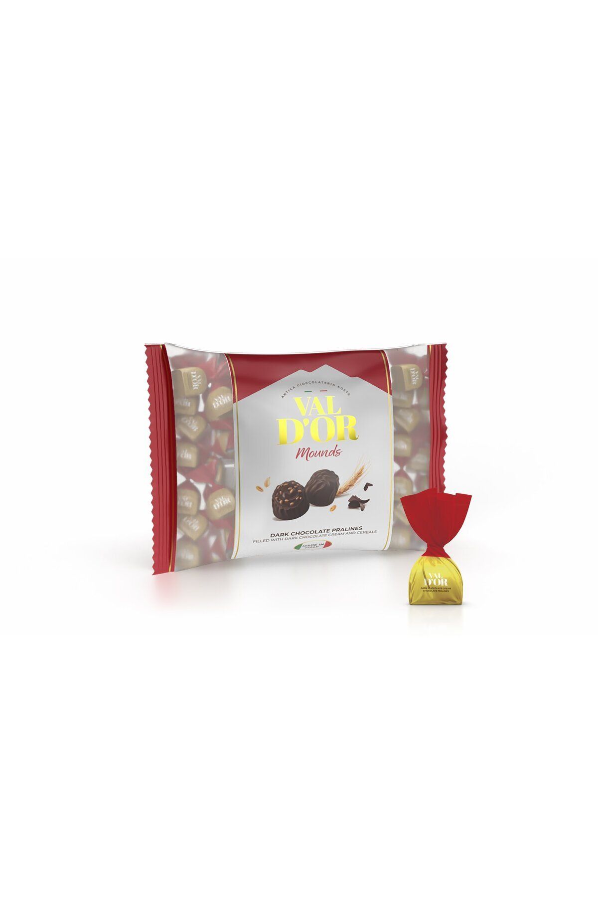 Val Dor Tahıl Patlaklı Bitter Çikolata Kreması Dolgulu Mounds Çikolata 1000 Gr. (1 Kırmızı Poşet)