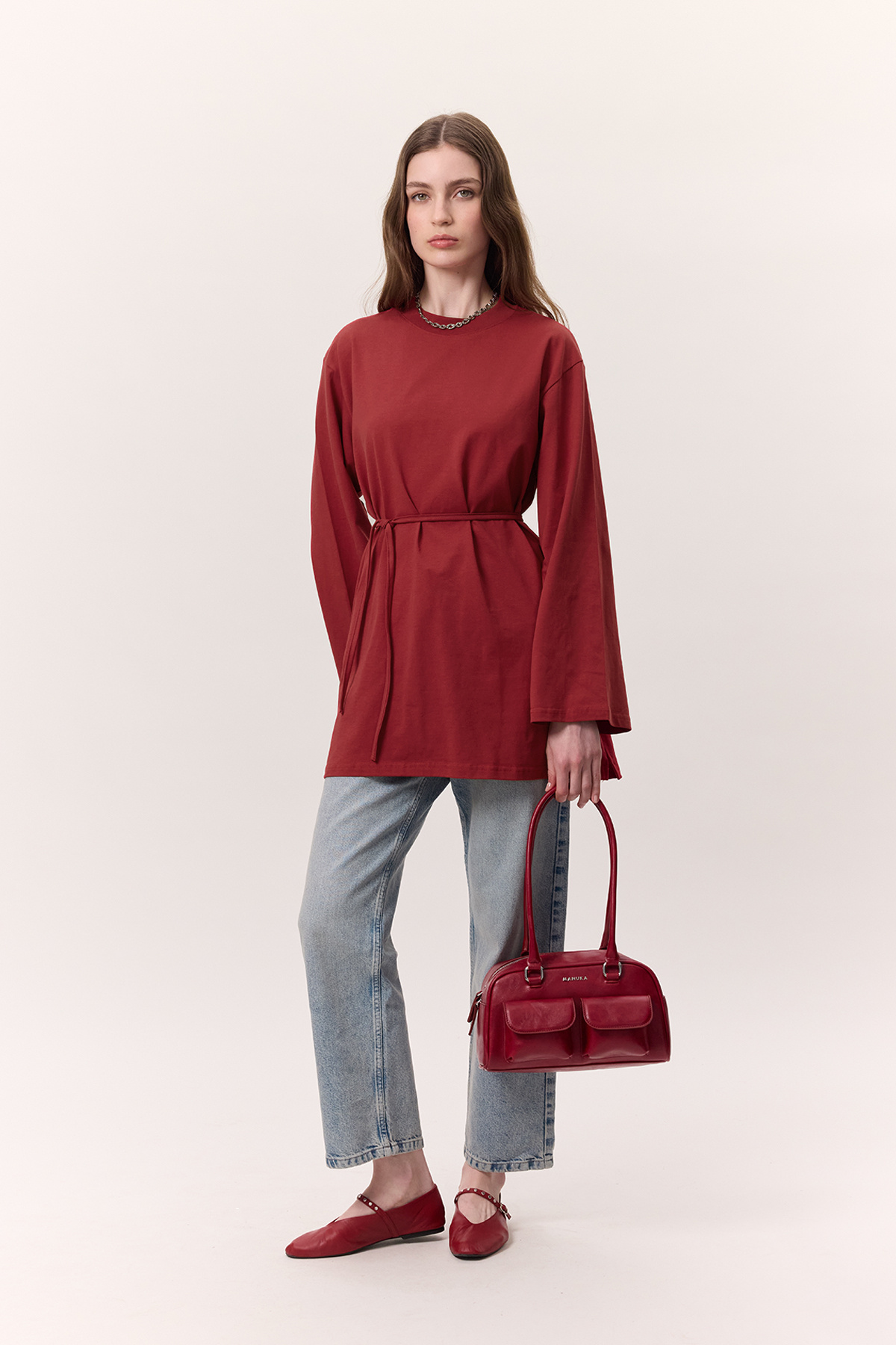 Manuka-Oversize Tsirt Red Detailed Baglama 6