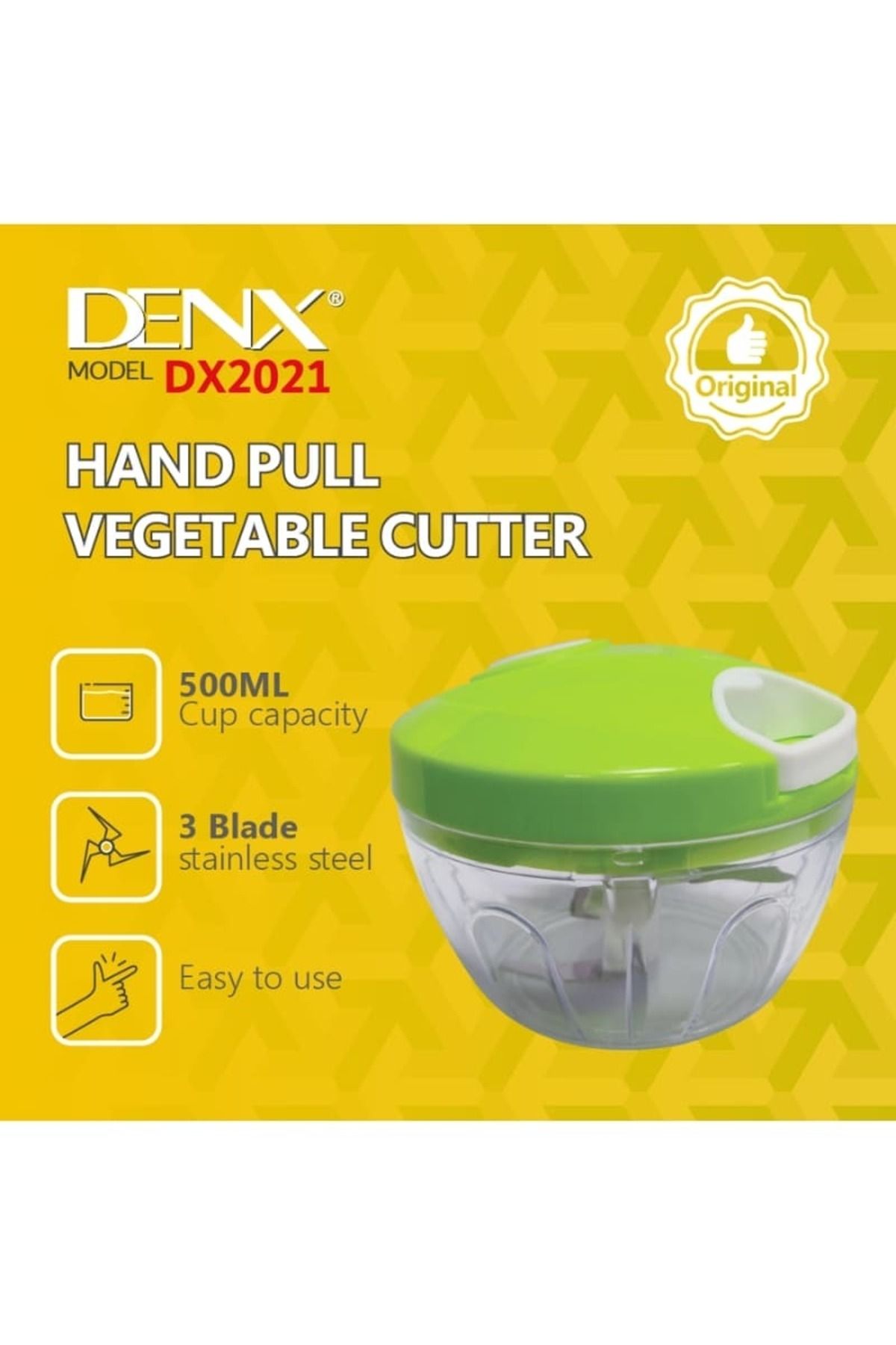 Denx-مفرمة طعام يدوية وقاطعة مع سلك سحب لتقطيع البصل والثوم والخضروات، لون أخضر 6