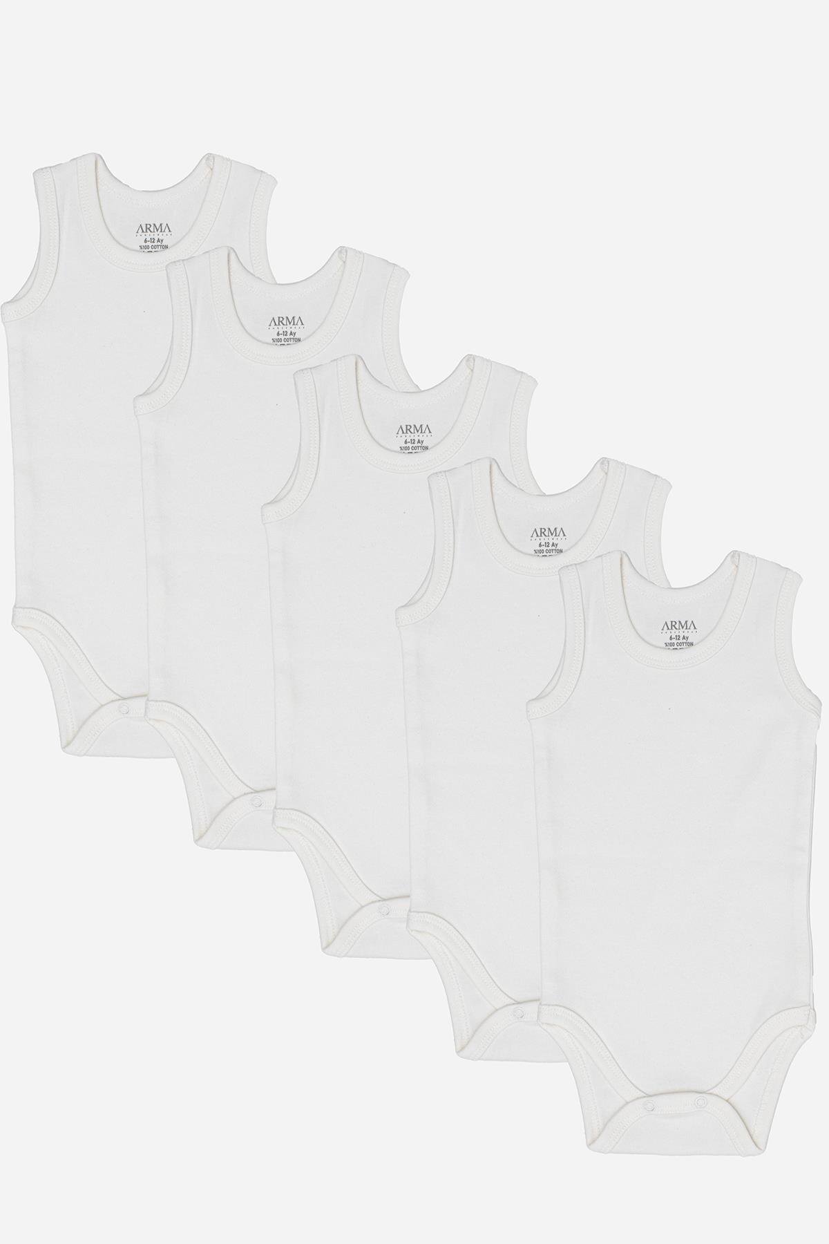 %100 Organik Pamuklu Beyaz Bebek Atlet Çıtçıtlı Zıbın Body 5'li Paket