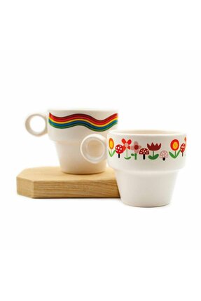 Palto Tasarım Vosvos & Gökkuşağı 2'li Espresso Bardak Seti - Hediye Seramik F...