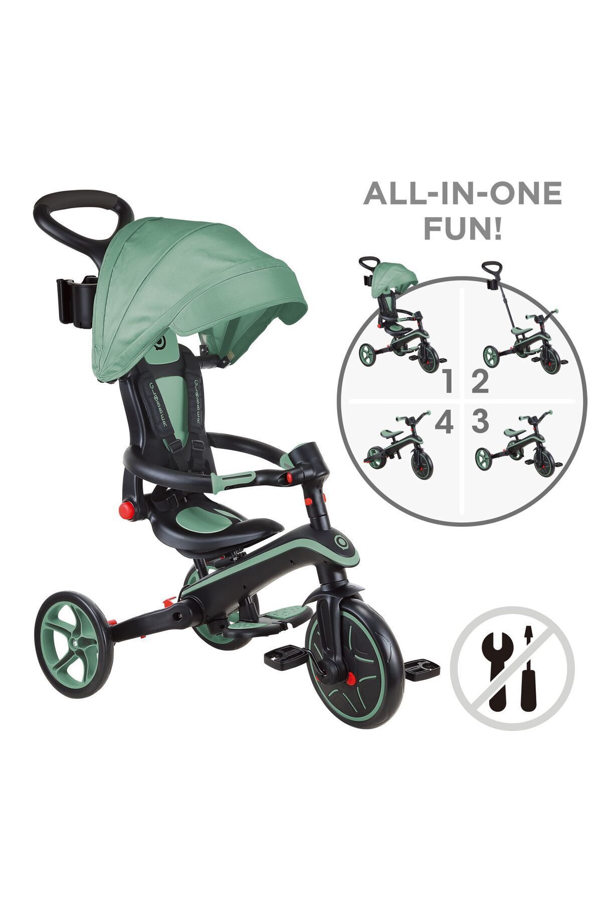 Globber Tricicleta Globber Explorer 4 In 1 Pliabila, Culoare Verde Pal Unisex - One Size