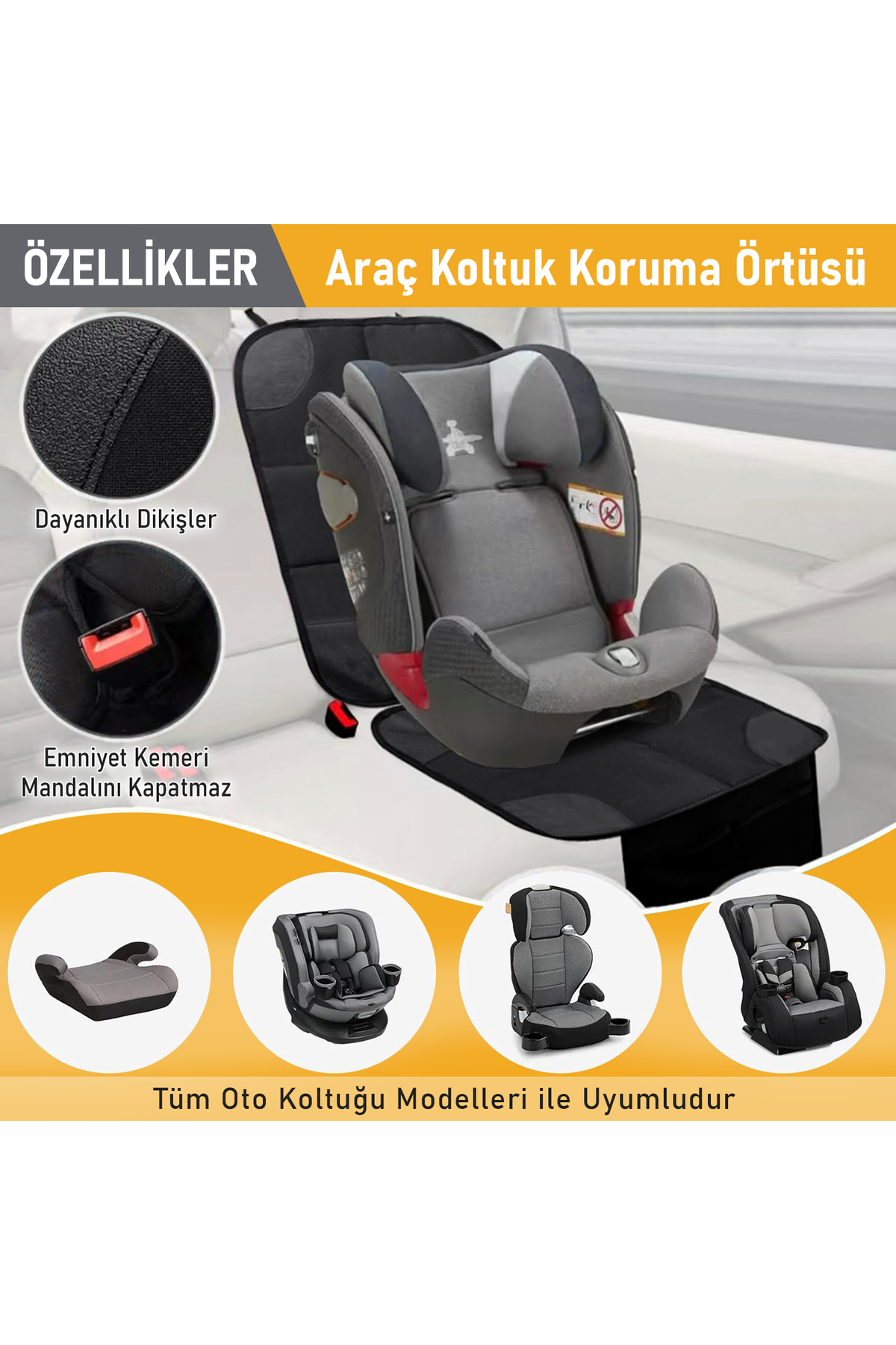 HAEGS Oto Koltuk Koruyucu Kılıf, Çocuk Koltuğu, Evcil Hayvan, Kedi Köpek Araç Koltuk Örtüsü, - Siyah fotoğrafı 7 (önizleme)