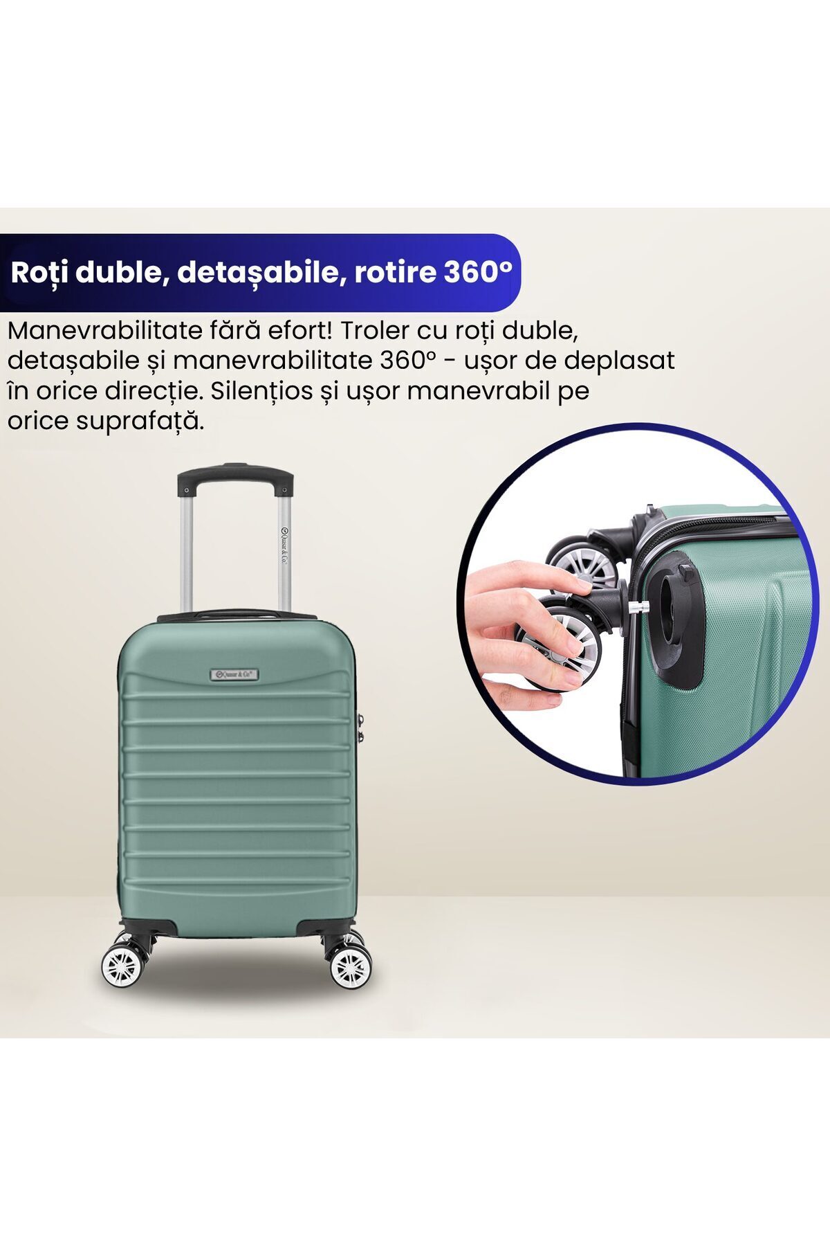 Quasar & Co.-Troler de cabina Line,40x30x20cm,Troller bagaj de mana,valiza cabina 4 roti 360°,cifru,ABS,Turcoaz 9