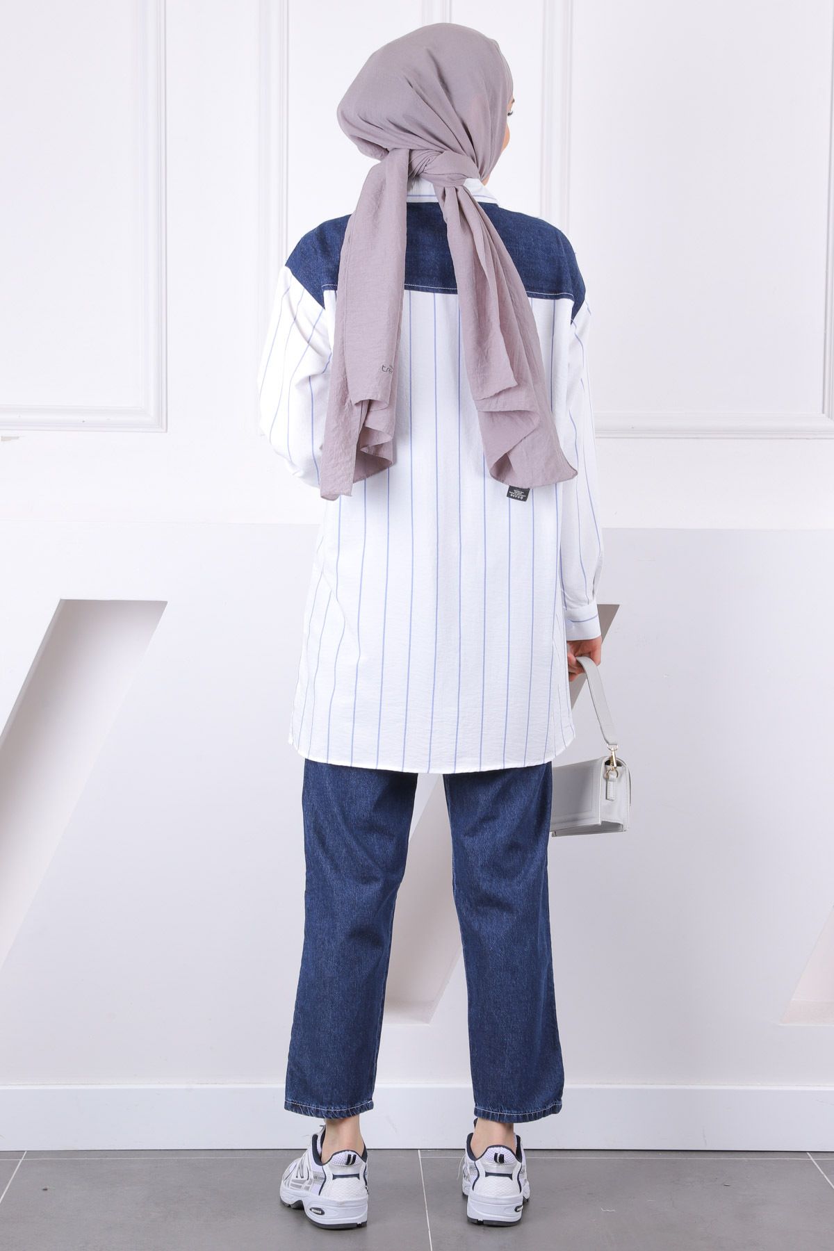 İmajButik-Costum cu pantaloni tunică cu garnitură de blugi 3