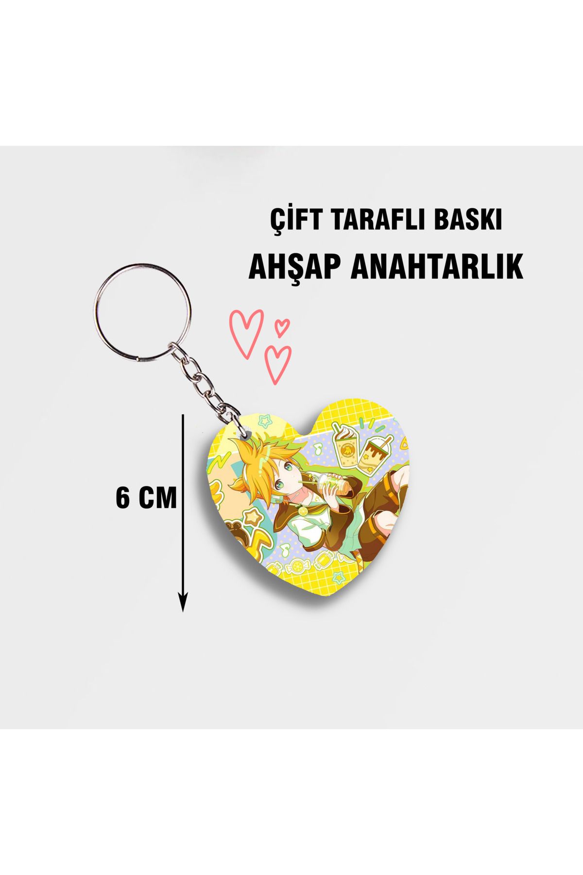 Akumastik-Sekai Hatsune Miku Kagamine Len Heart - Wooden Keychain 6cm Size Double Sided Printing 1