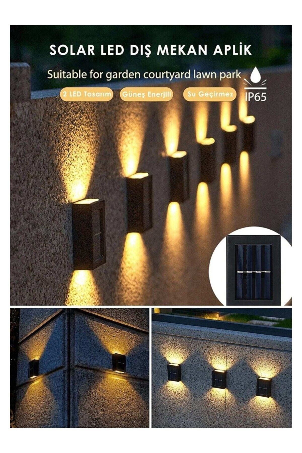 Lexi Bella 4 Adet Güneş Enerjili Solar Duvara Monteli Yeni Nesil Solar Çift Yönlü Duvar Lambası Aydınlatma Işık