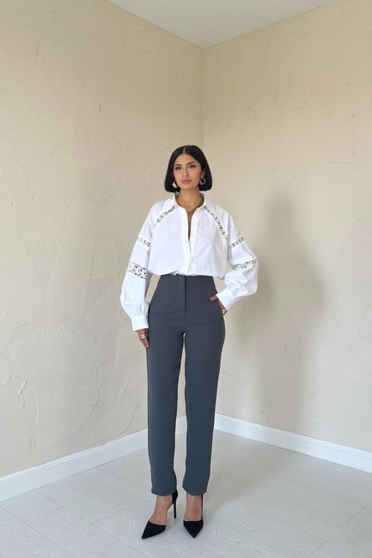 velmorafashion Füme Pensli Ve Dar Paça Pantolon