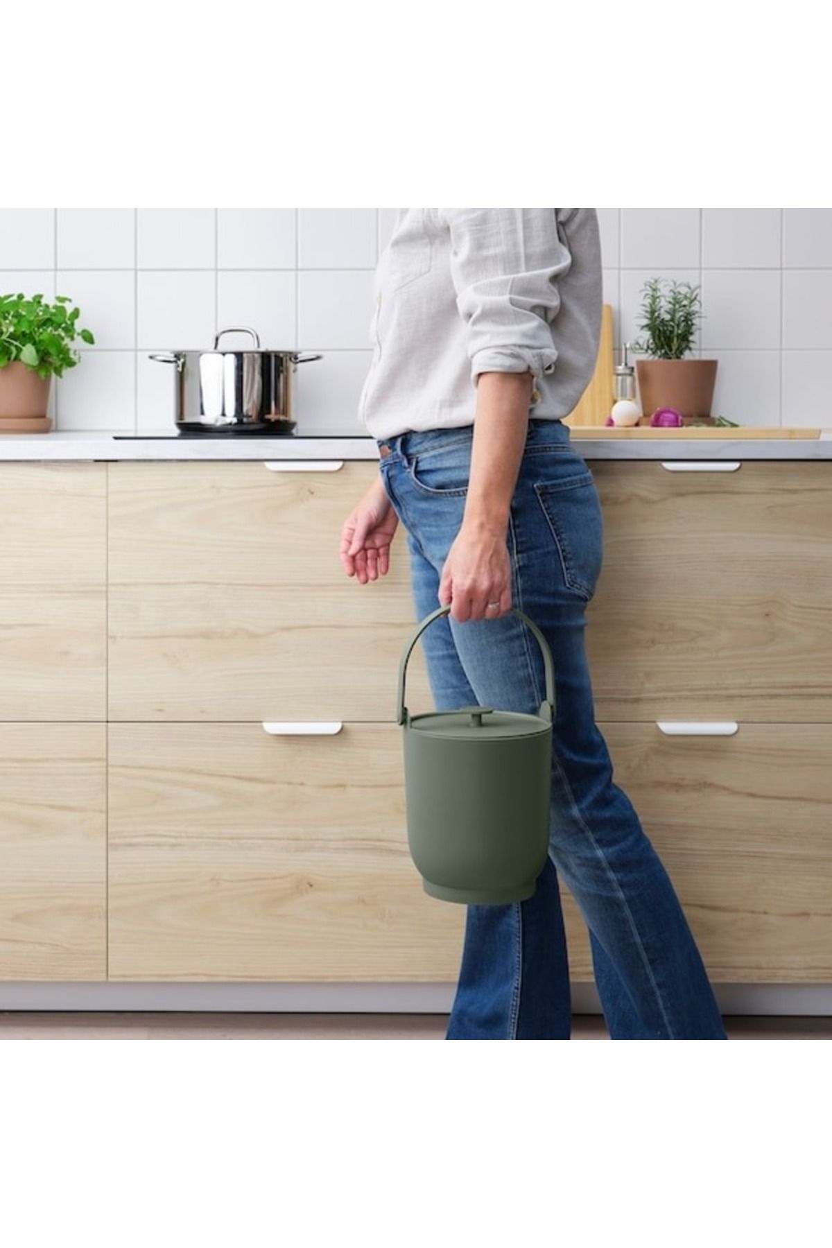IKEA-FARMARKVAST Bin with Lid for Organic Waste – Eco-Friendly Composting Solution (Grey-Green, 4L) 6