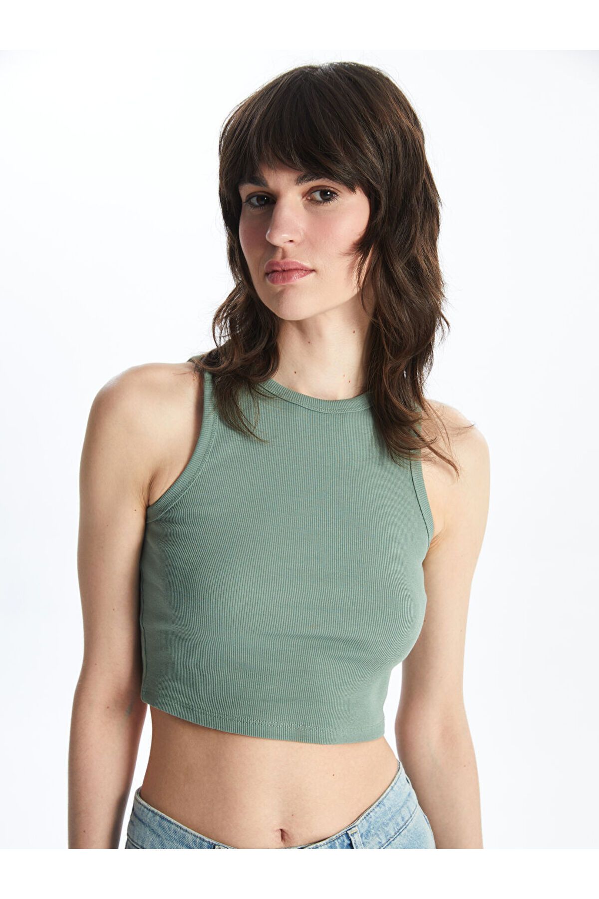 LC Waikiki LCW Kadın Bisiklet Yaka Düz Crop