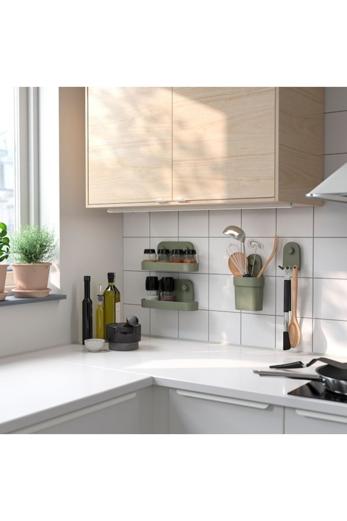 IKEA-ÖBONÄS Triple Hook with Suction Cup – Space-Saving Hanging Solution (Grey-Green, 7x11 cm) 2