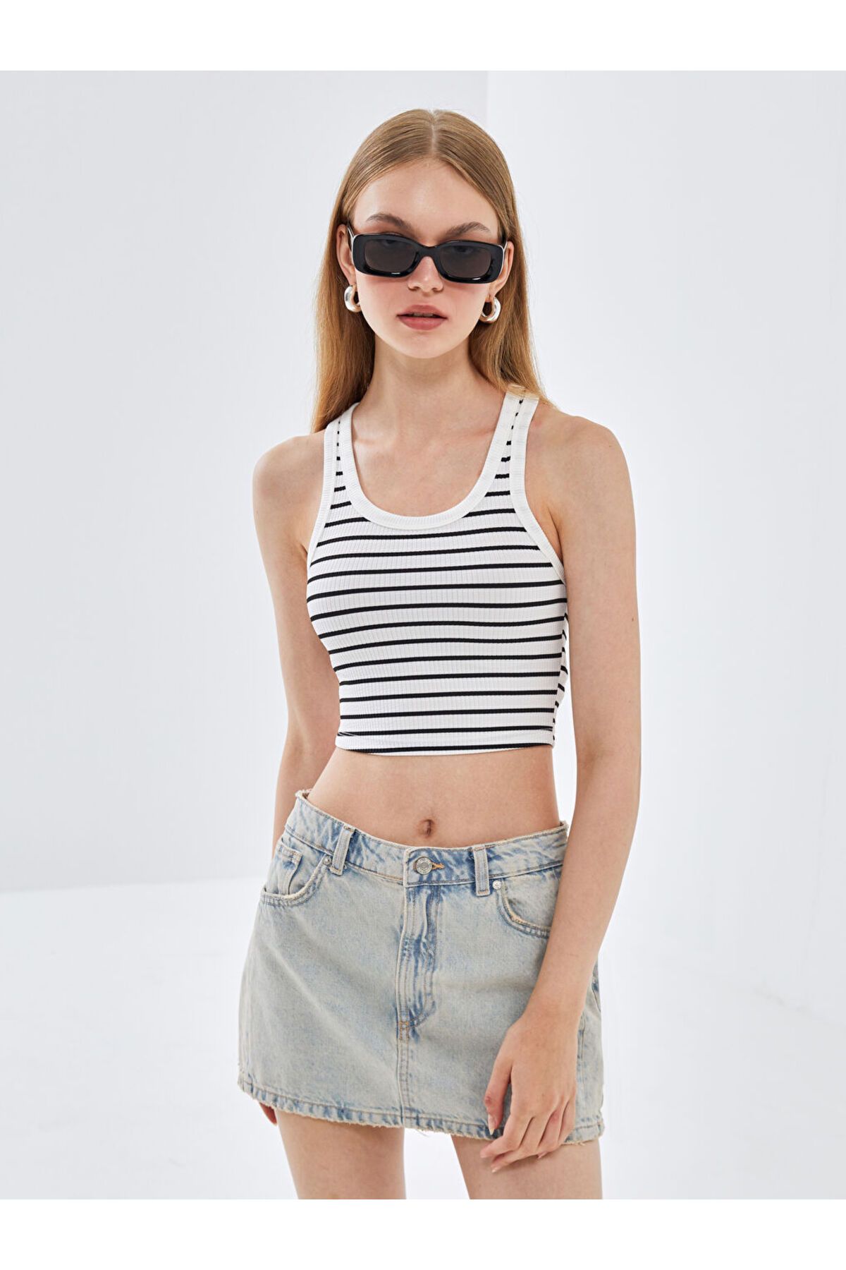 LC Waikiki LCW Halter Yaka Çizgili Kadın Crop