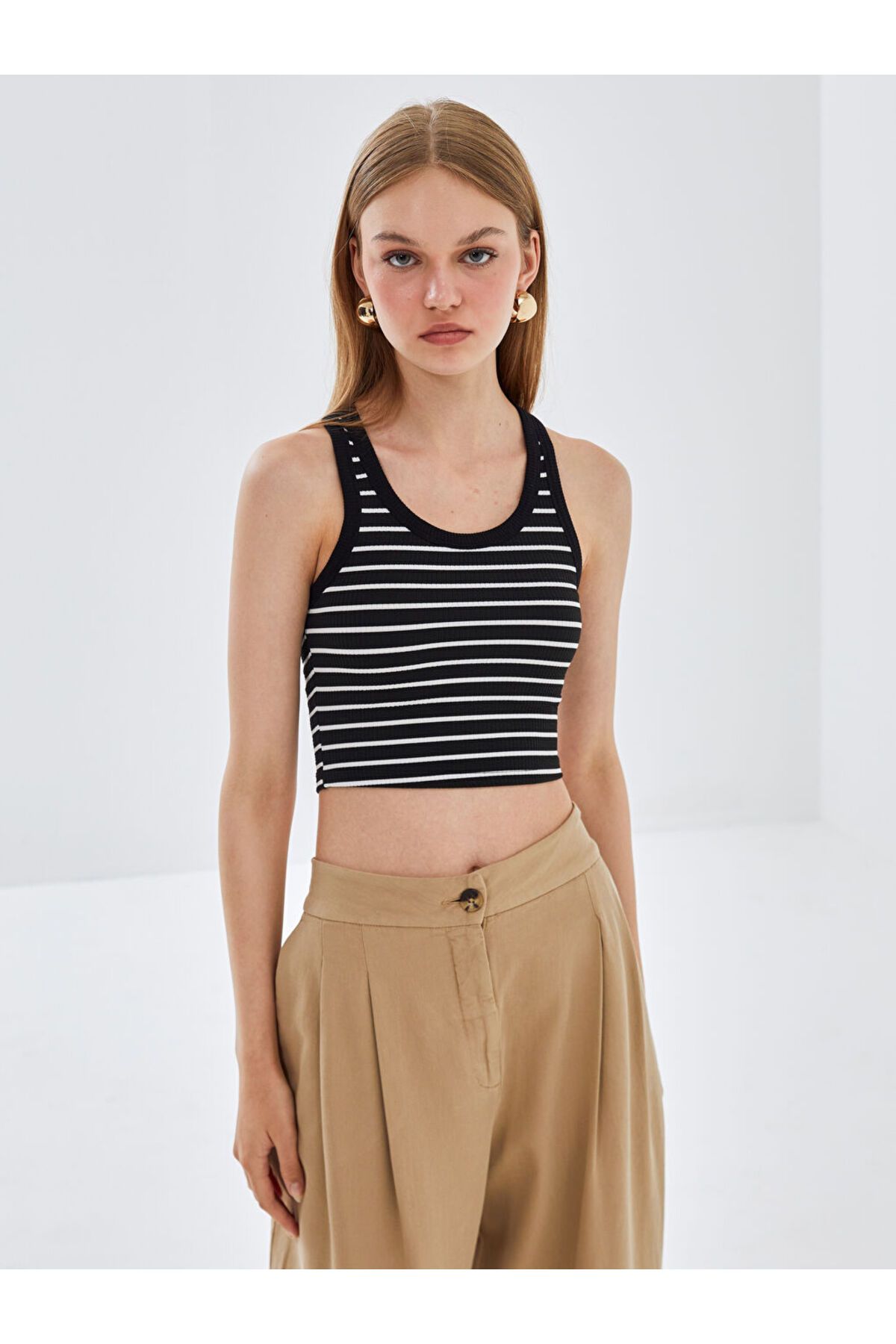 LC Waikiki LCW Halter Yaka Çizgili Kadın Crop