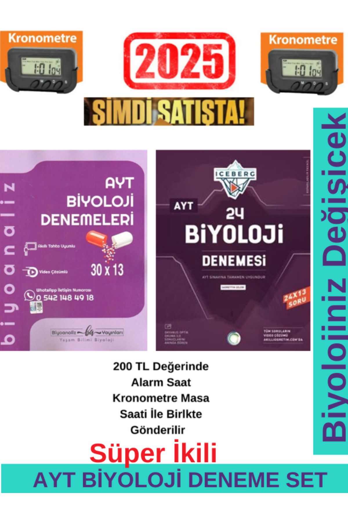 Biyotik Yayınları Biyoanaliz 2025 AYT Biyoloji 30x13 Denemeleri+Okyanus Iceberg Ayt 24 Branş Deneme Seti+Kronometre