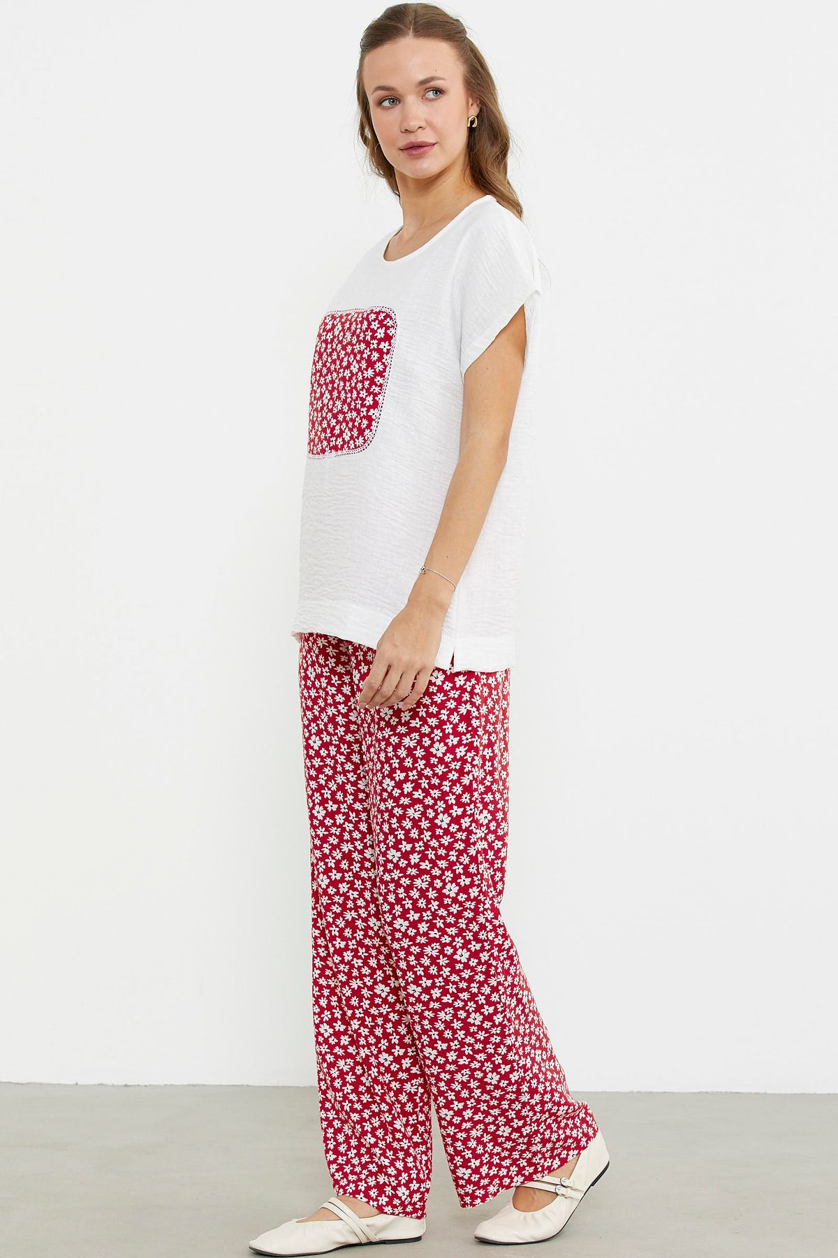 Sementa-Flower Pattern Combination Double Set - Red 4