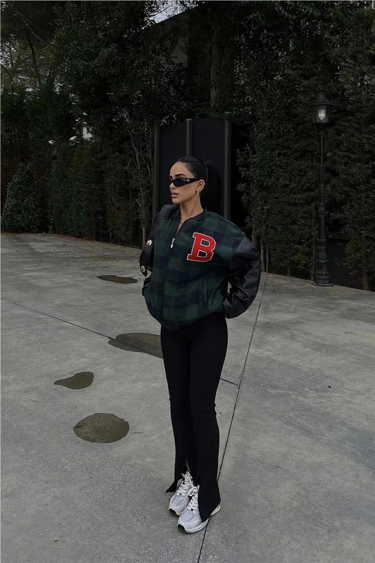 Pink Stil Kadın Pötikare Desen Nakışlı Kolej Ceket - Haki