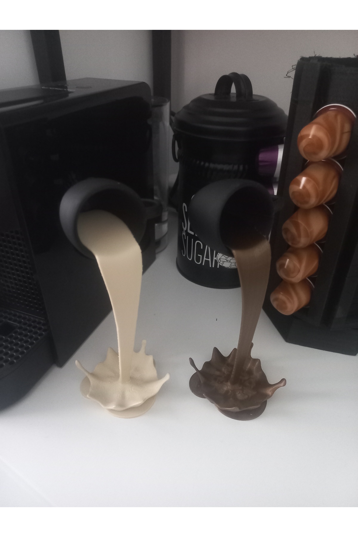 2-Piece Spilled Coffee Figure - Bronze Cream Decorative Object -Trinket - Coffee- Hot Chocolate Figure