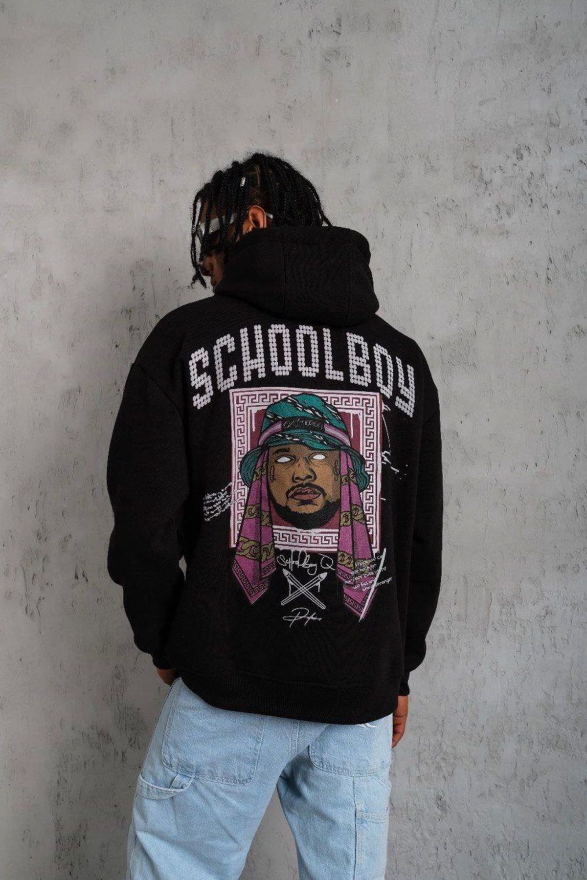 Pink Stil Erkek SCHOOL BOY Baskılı Kapüşonlu Sweat - Siyah Pink Stil