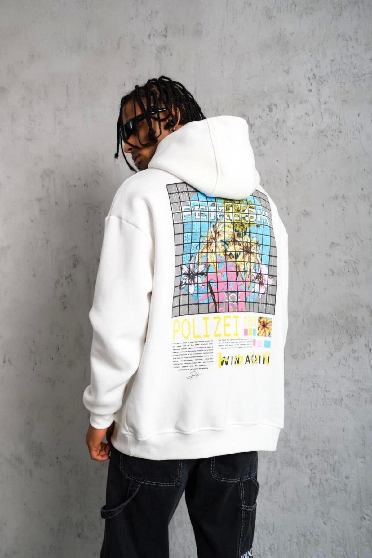Pink Stil Erkek Patel Six Baskılı Kapüşonlu Sweat - Beyaz Pink Stil