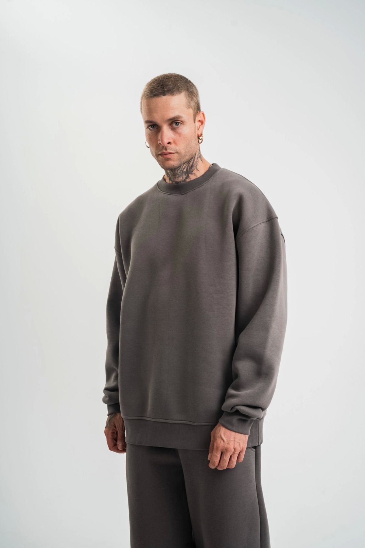 Pink Stil Uzun Kol Bisiklet Yaka Basic SweatShirt - Füme Pink Stil