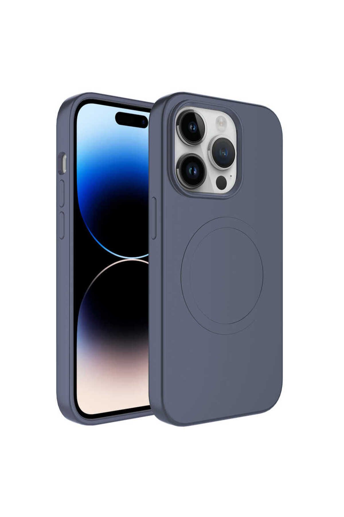 halkhouse Apple iPhone 13 Pro Kılıf Magsafe Wireless Şarj Özellikli Pastel Renk Silikon Esnek Plas Kapak