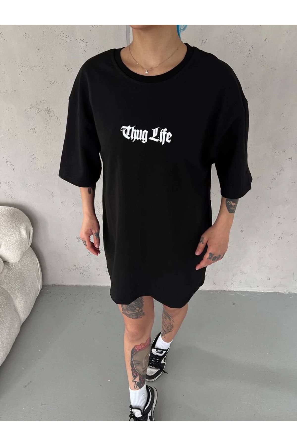 Vemora Unisex Bisiklet Yaka Baskılı Oversize T-Shirt - Siyah