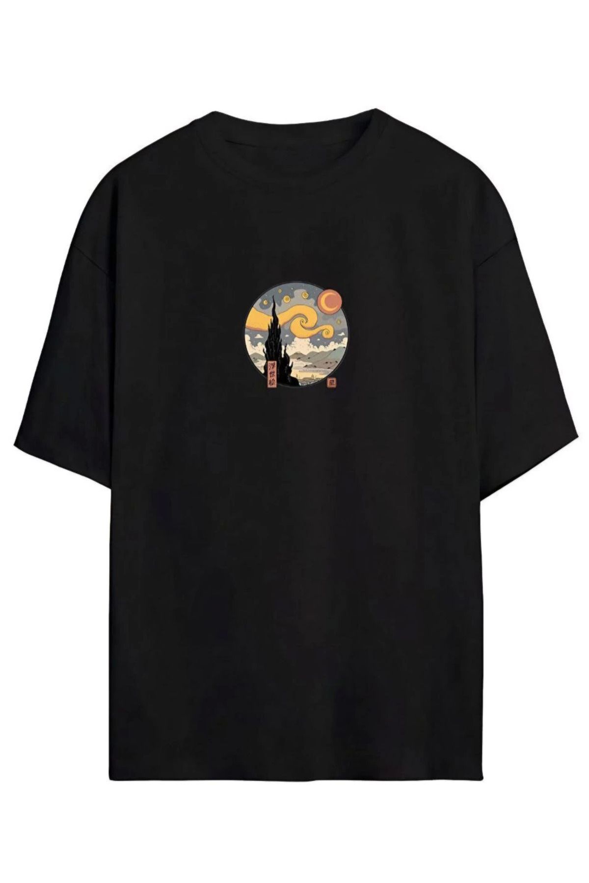 Pink Stil Unisex Baskılı Oversize T-Shirt - Siyah Pink Stil