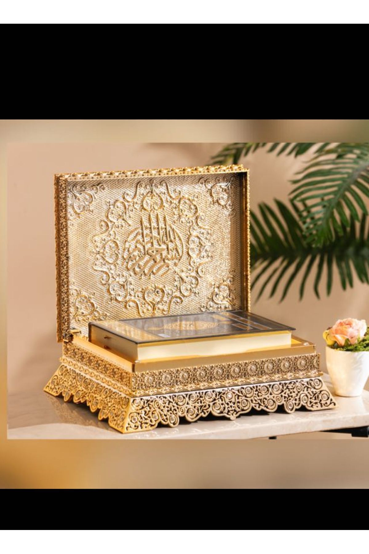 SerenityHaven Sandık kuran’ı kerim kabı altın renk 29 X 9 ebatlarında not (kuran’kerimde hediyesi)