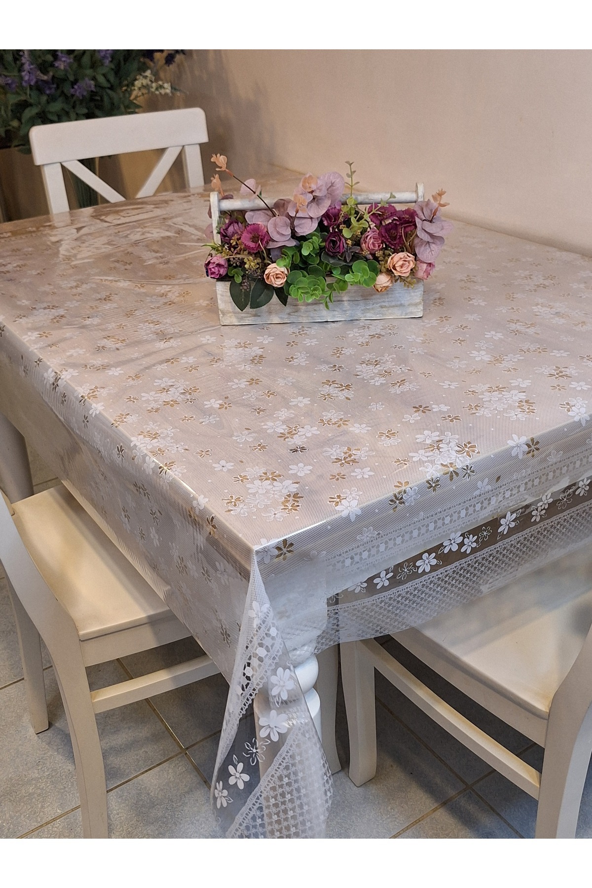 Başak Ev Tekstili-Transparent 0.018 Mm PVC Oilcloth - Patterned Erasable Transparent Tablecloth 2