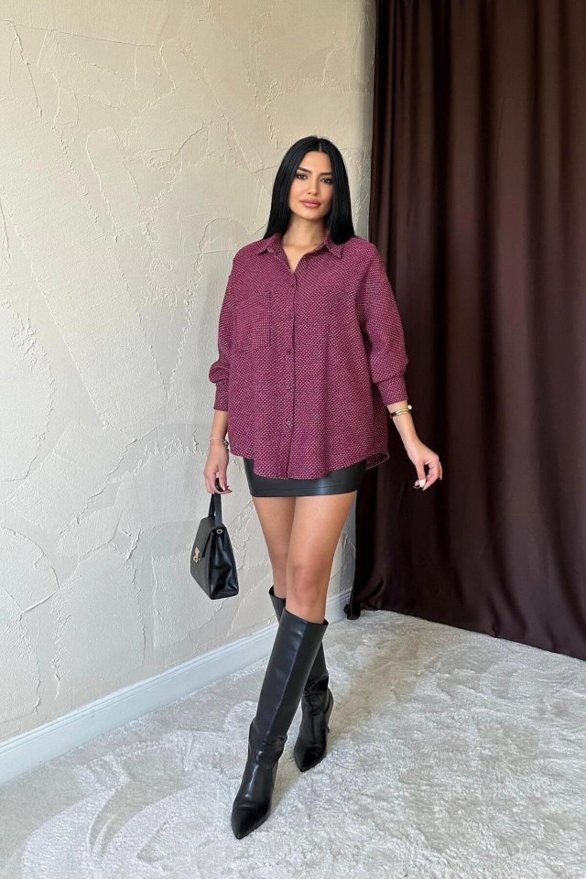velmorafashion Fuşya Işıltılı Gömlek