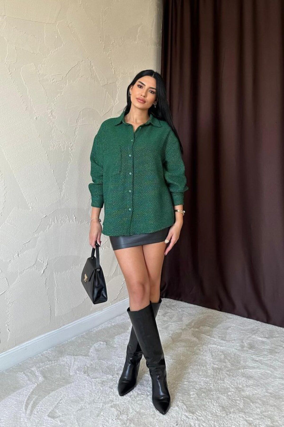 velmorafashion Yeşil Işıltılı Gömlek