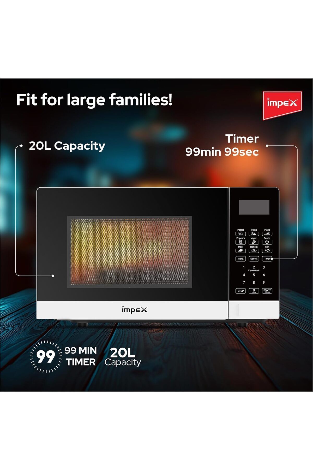 İMPEX-20 Liter Digital Microwave Oven 700w- Mo 8101db, 10 Microwave Power Levels And Timer Function 3