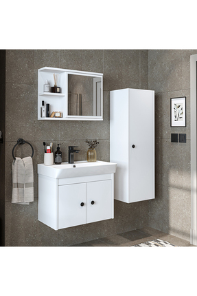 ROOMART Ada Lavabolu Banyo Alt Dolabı + Banyo Üst Dolabı + Banyo Boy Dolabı