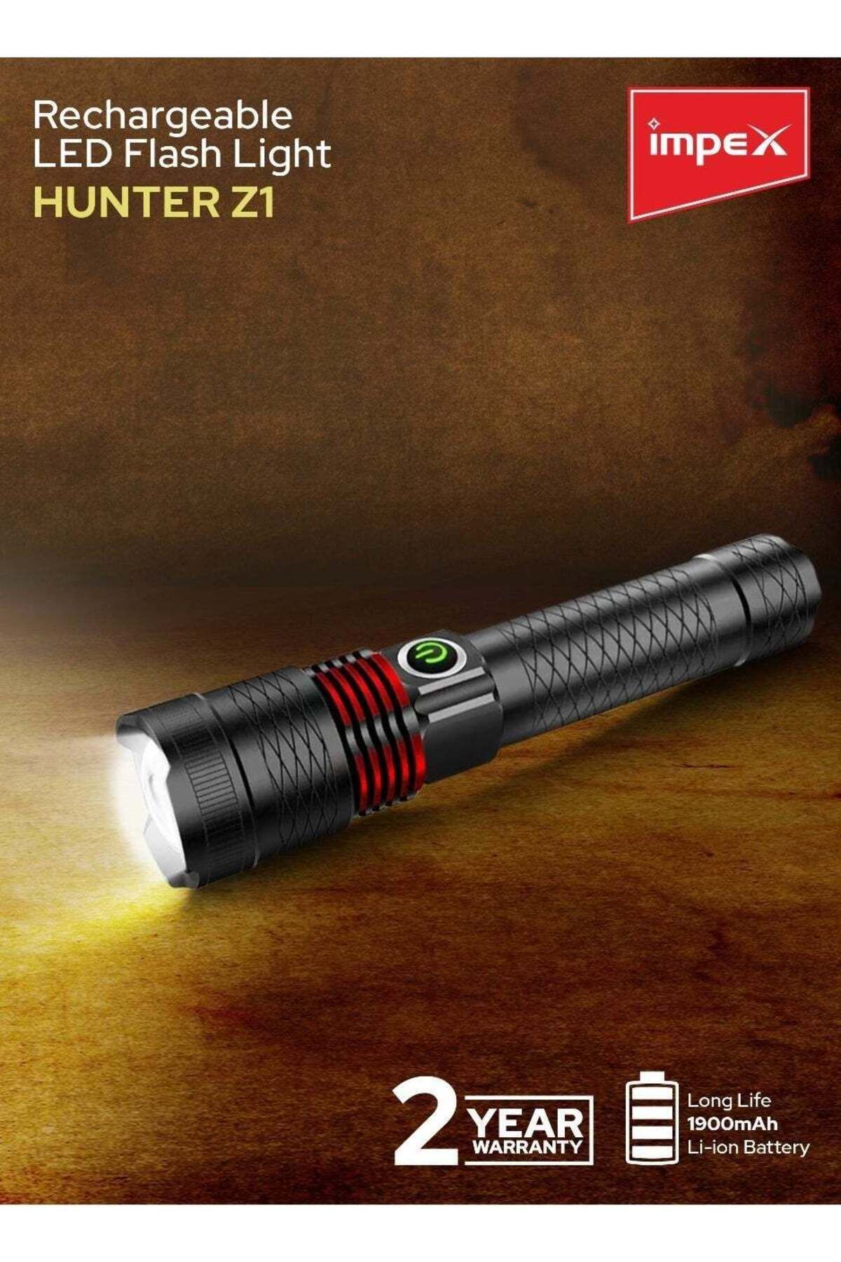 İMPEX-Impex Rechargeable Led Flashlight Hunter Z1 - 10w, 500 Lumens, 1800m Range, 3 Modes Type C Charging 2