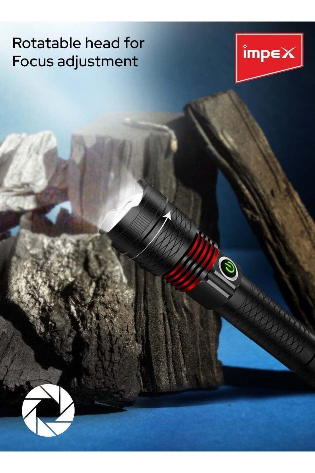 İMPEX-Impex Rechargeable Led Flashlight Hunter Z1 - 10w, 500 Lumens, 1800m Range, 3 Modes Type C Charging 4
