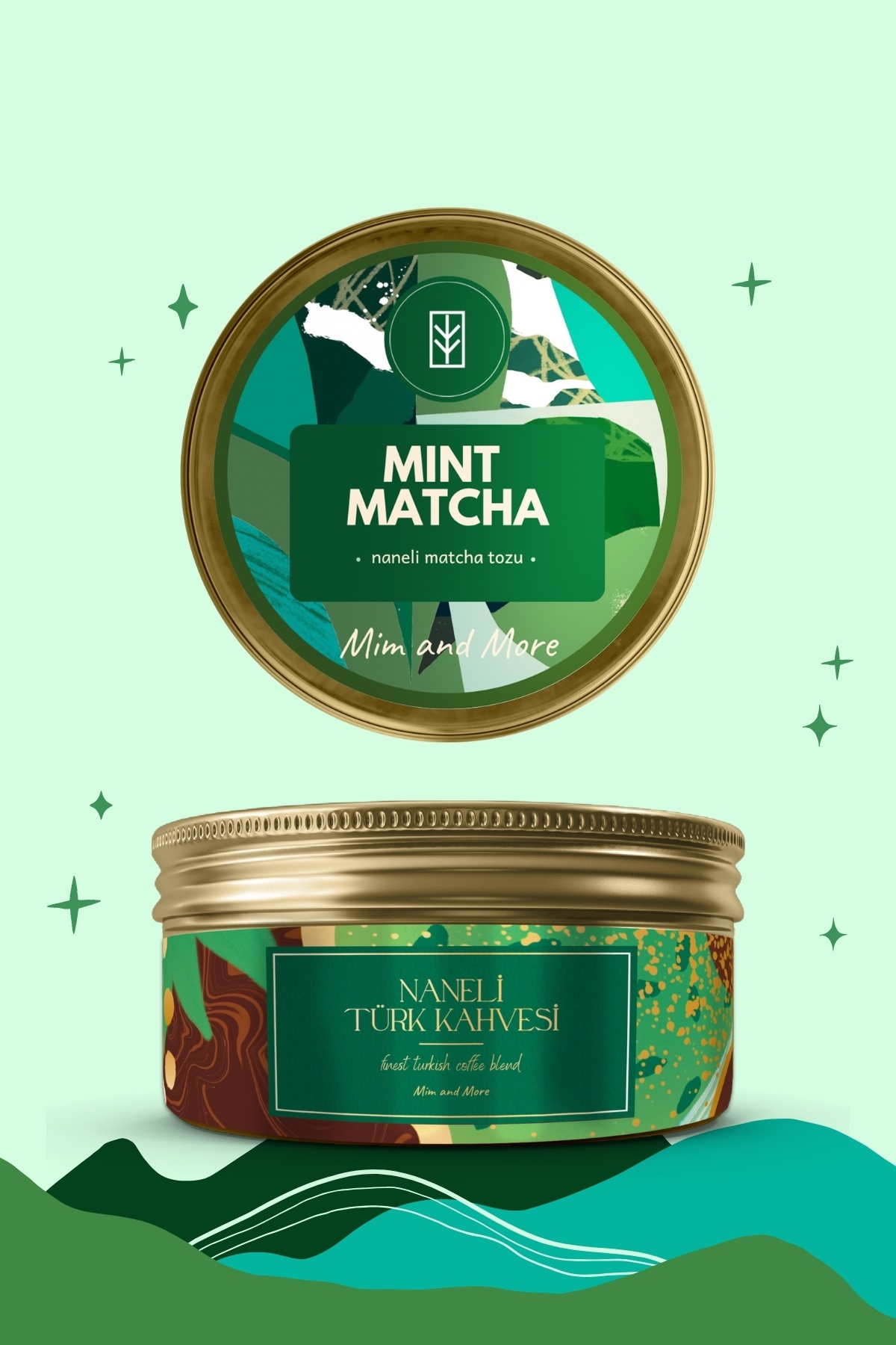Mim and More-Mint Harmony Set - Turkish Coffee Name Mint Flavored and Matcha Set of 2 1