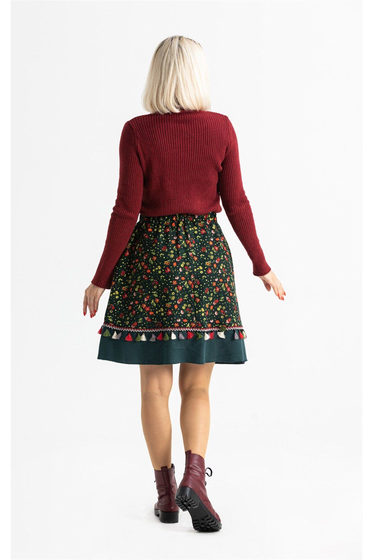 Eliş Şile Bezi-Azra Flannel Crispy Pattern Κοντή φθινοπωρινή και χειμερινή φούστα πράσινη Ysl 2