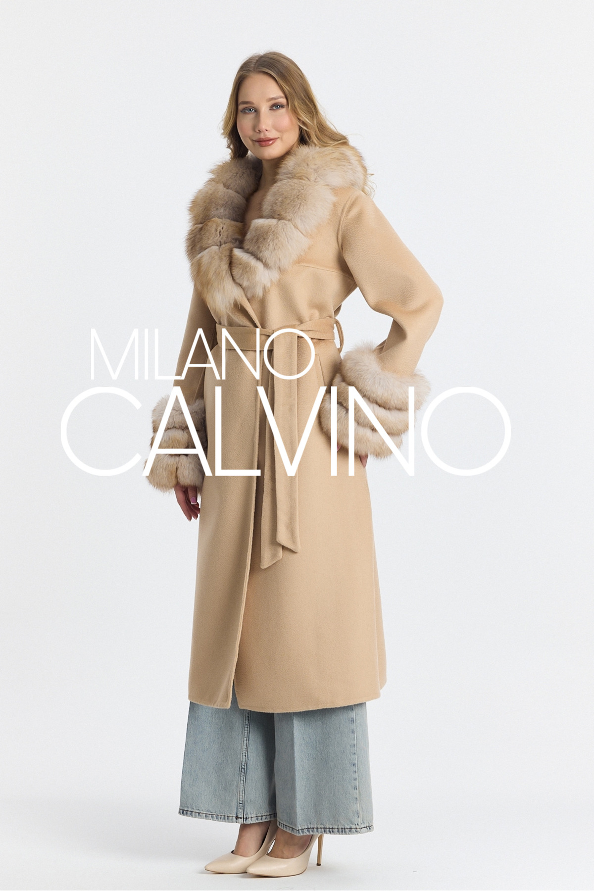 Milano Calvino  Kürklü Fransız Kaşmiri Kaban - Görsel 3