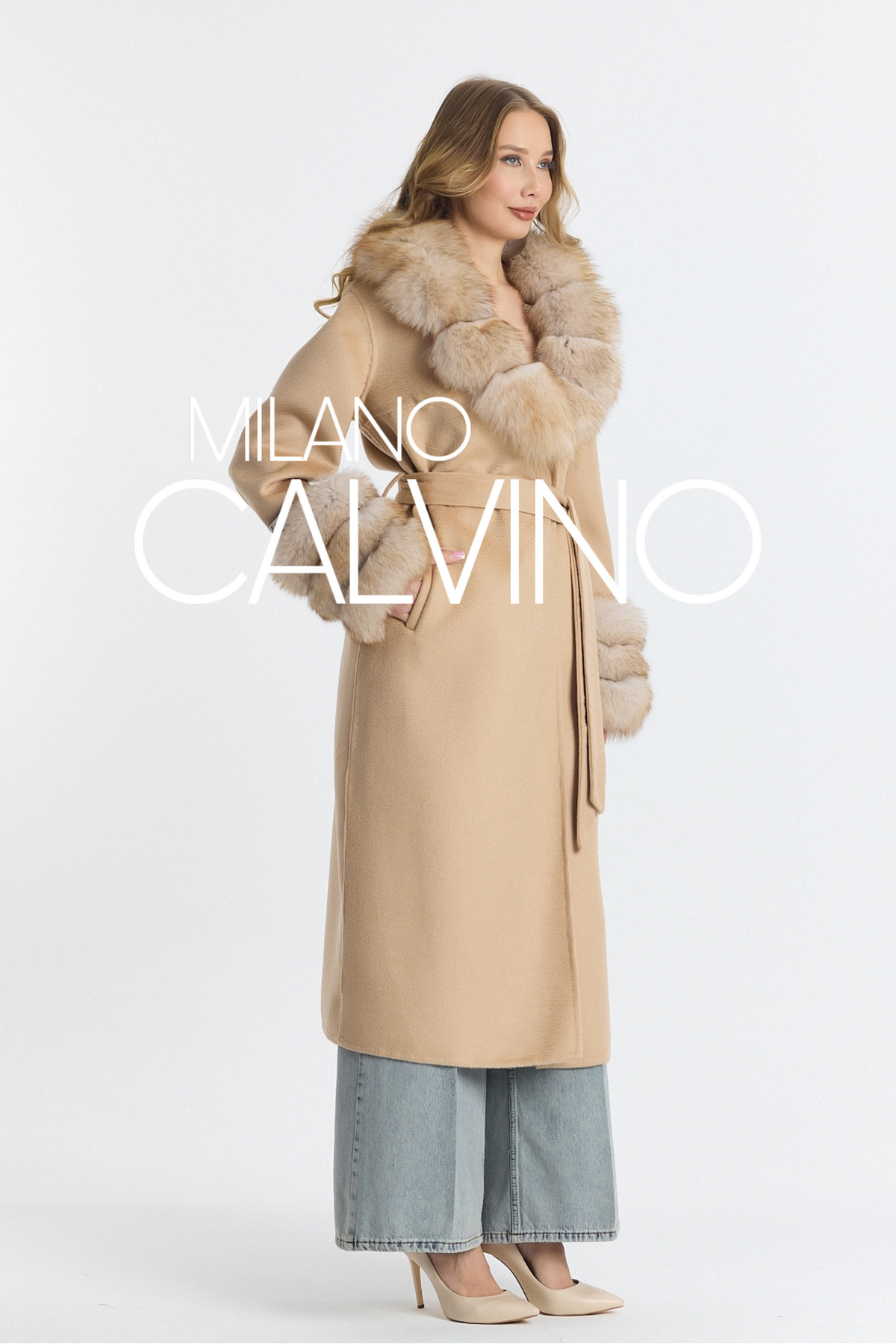 Milano Calvino  Kürklü Fransız Kaşmiri Kaban - Görsel 2