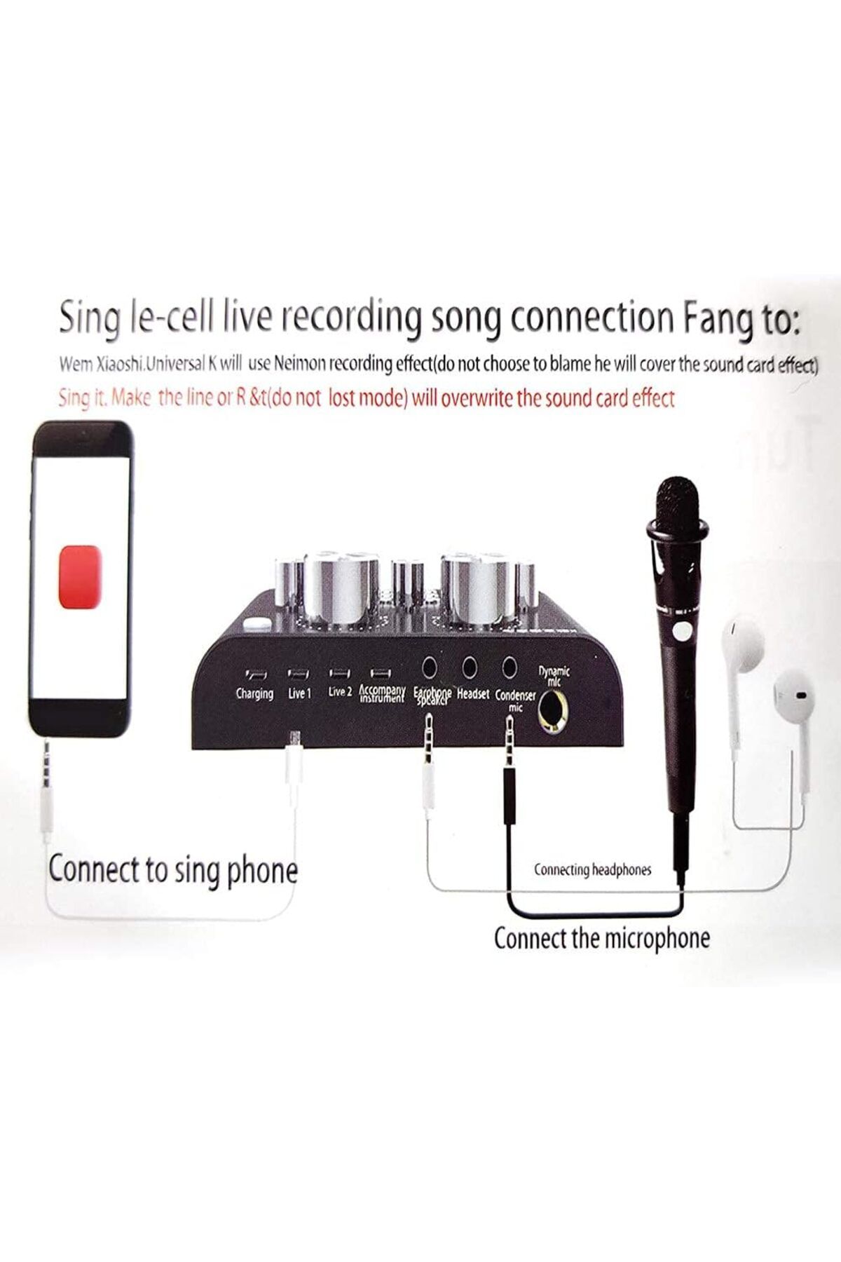 COOYA-V8-Live Sound Card, Audio Mixer with Sound Card, USB External Karaoke Recording Mobile Audio Mixer 4