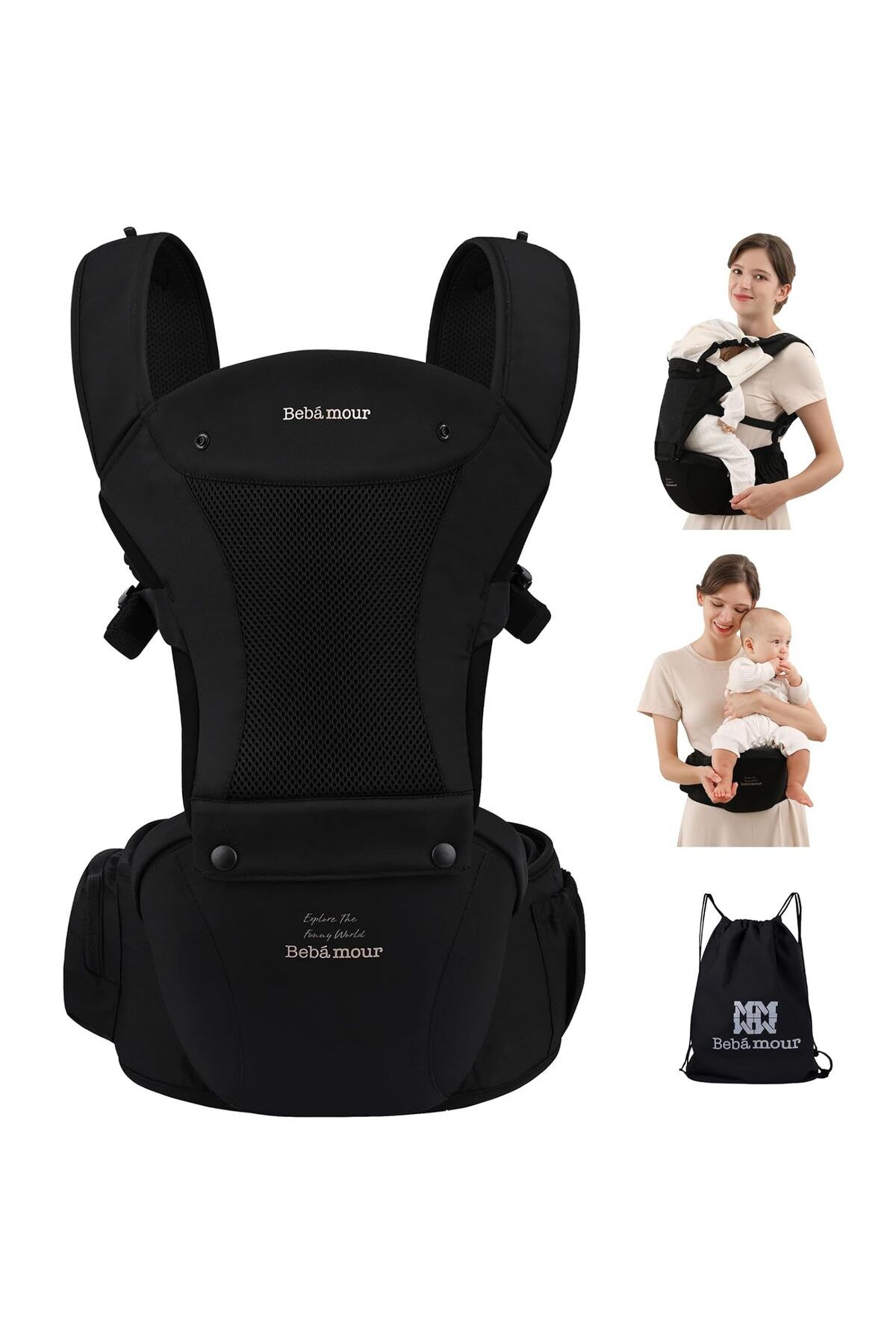 Bebamour 6'sı 1 Arada Ergonomik Bebek Taşıyıcı, 3D Air Mesh, 0-36 Ay