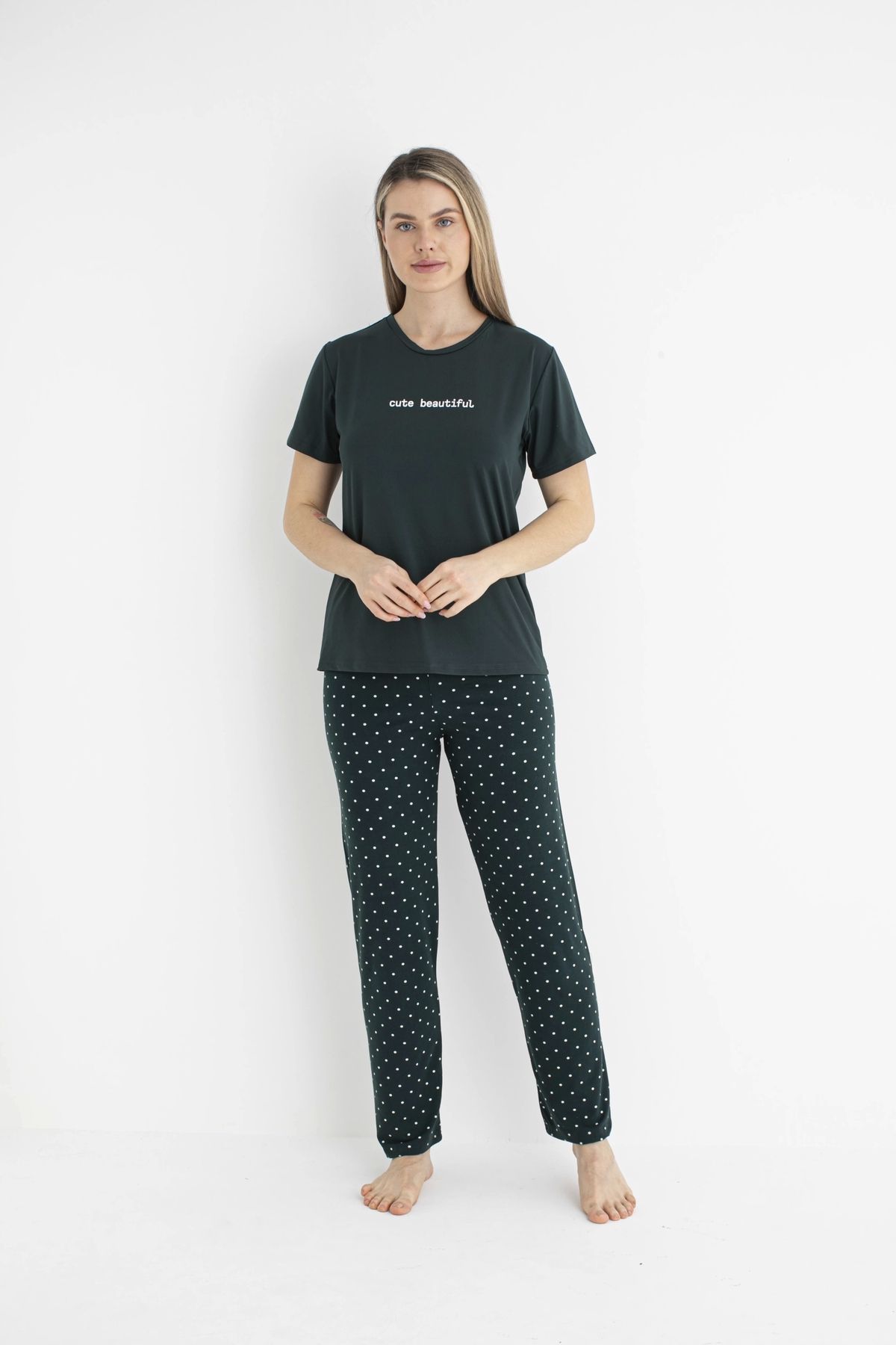 Nemere Estiva 25124 Kadın Milan Soft Puantiyeli Kısa Kol Pijama Takımı