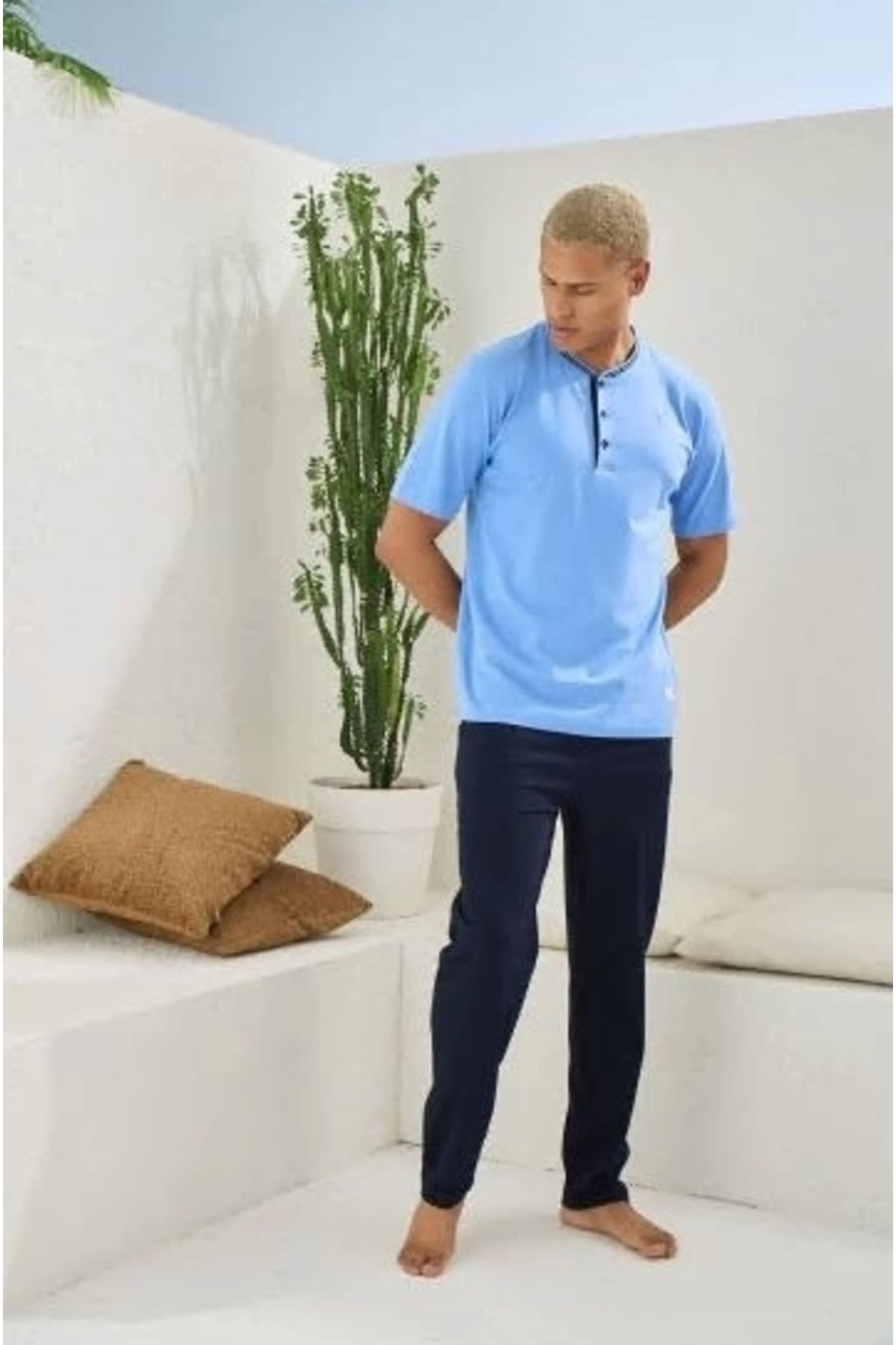 Nemere Kocabey 2104 Erkek Midi Yaka Pijama Takım