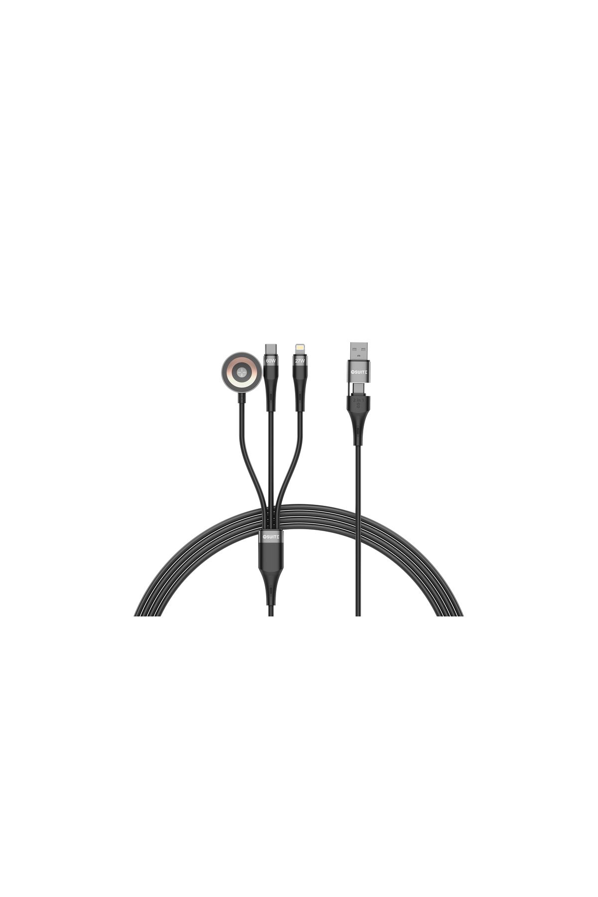 iOsuite-كابل زنك 4 في 1 (USB-A + USB-C) إلى (USB-C + Lightning) - 60 واط - 1.2 متر - أسود 6