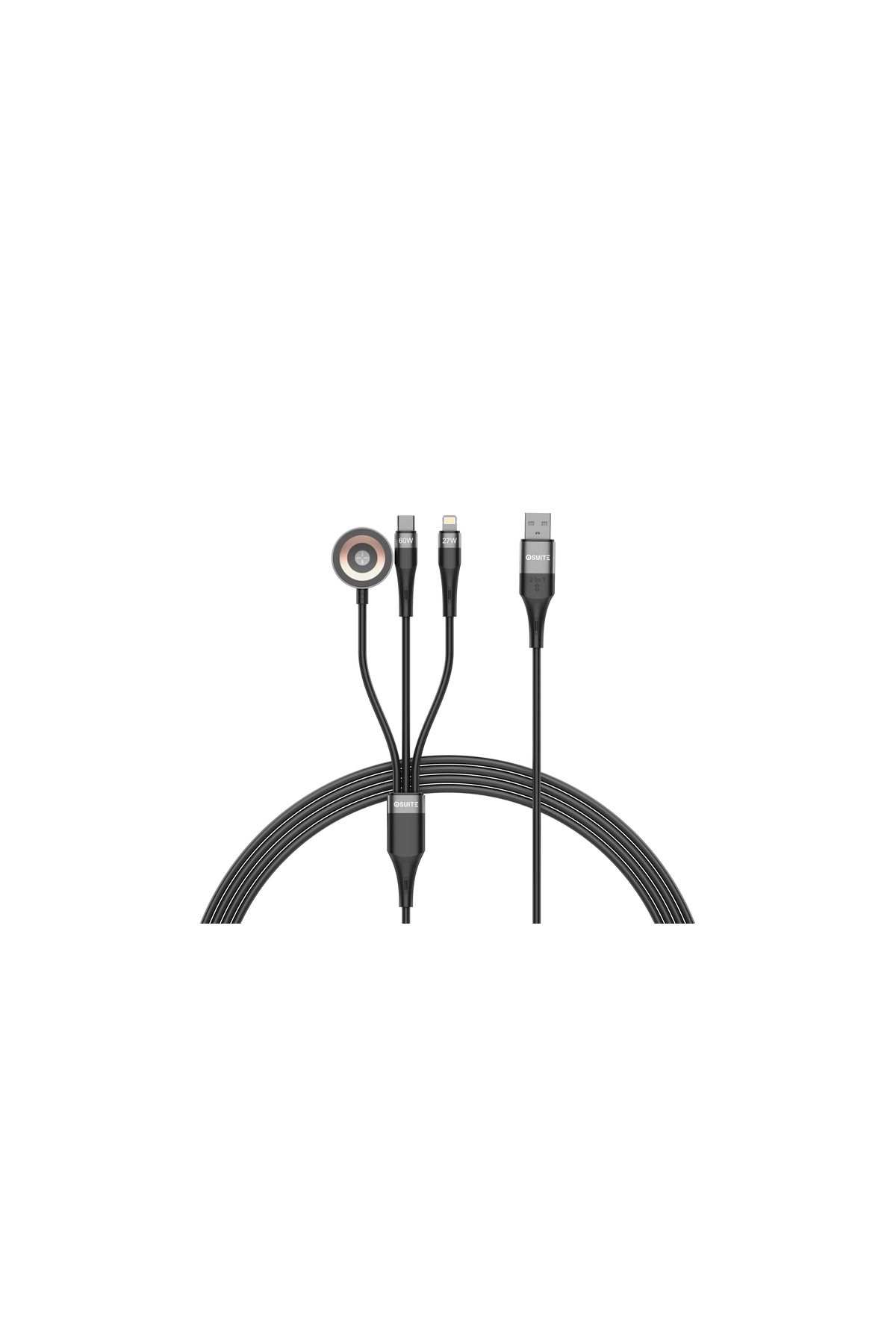 iOsuite-كابل زنك 4 في 1 (USB-A + USB-C) إلى (USB-C + Lightning) - 60 واط - 1.2 متر - أسود 5