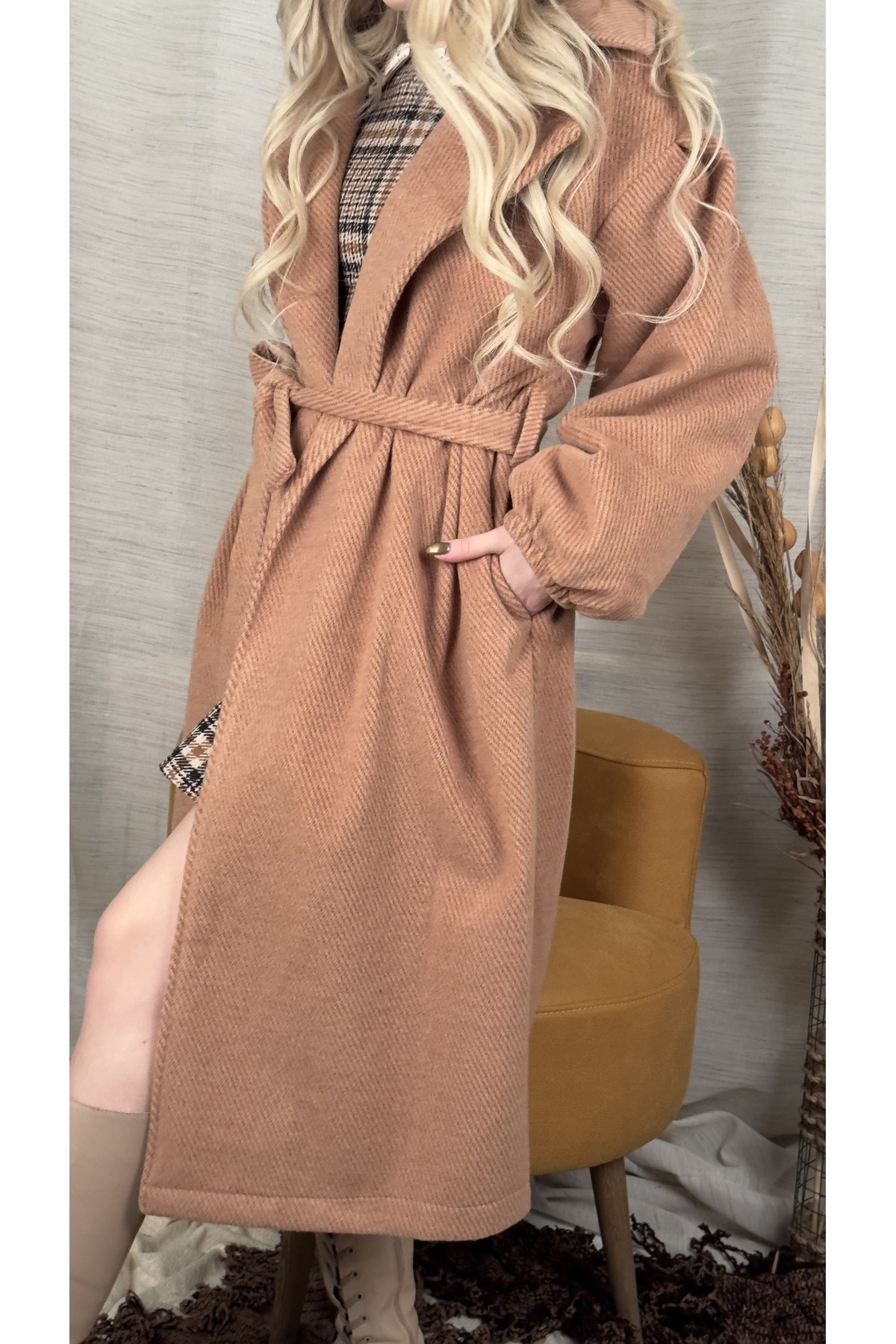 designhealer  Açık Kahve Kol Detaylı Kaban - Görsel 2