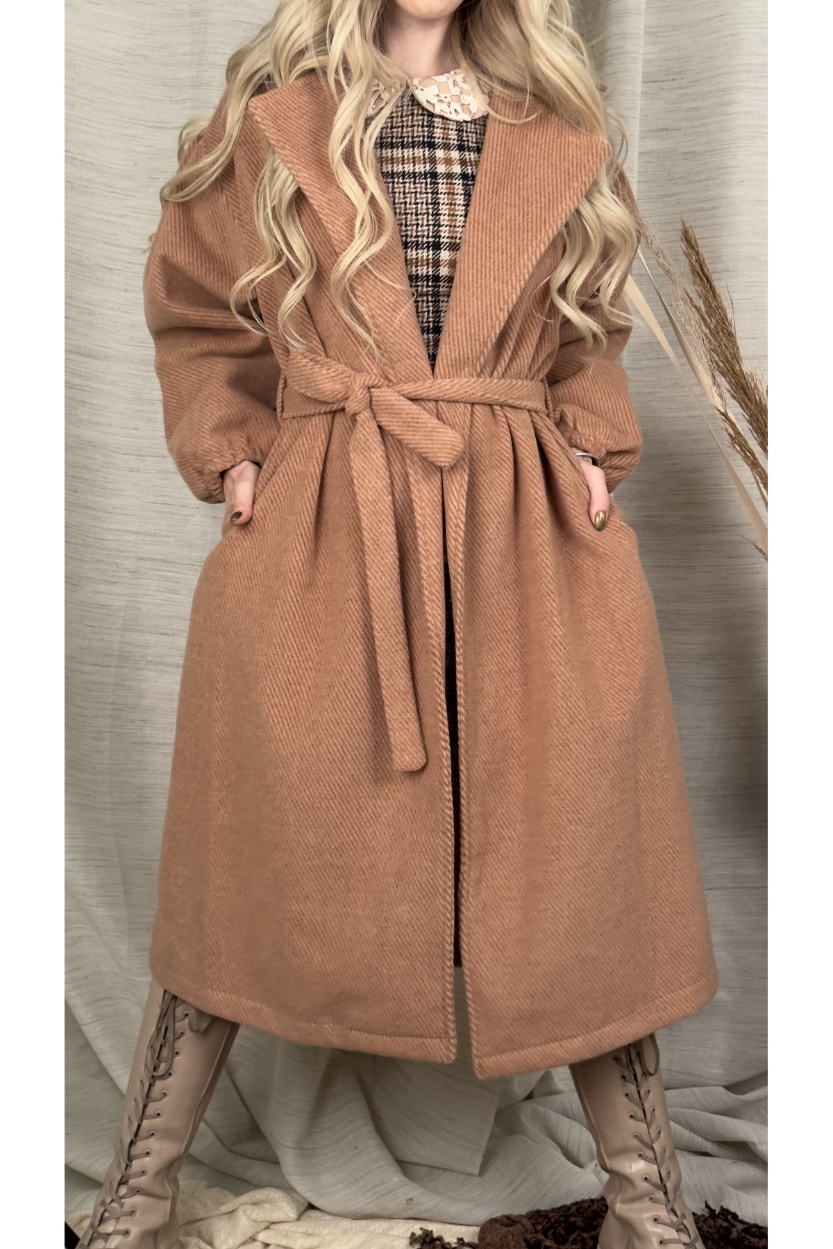 designhealer  Açık Kahve Kol Detaylı Kaban - Görsel 3