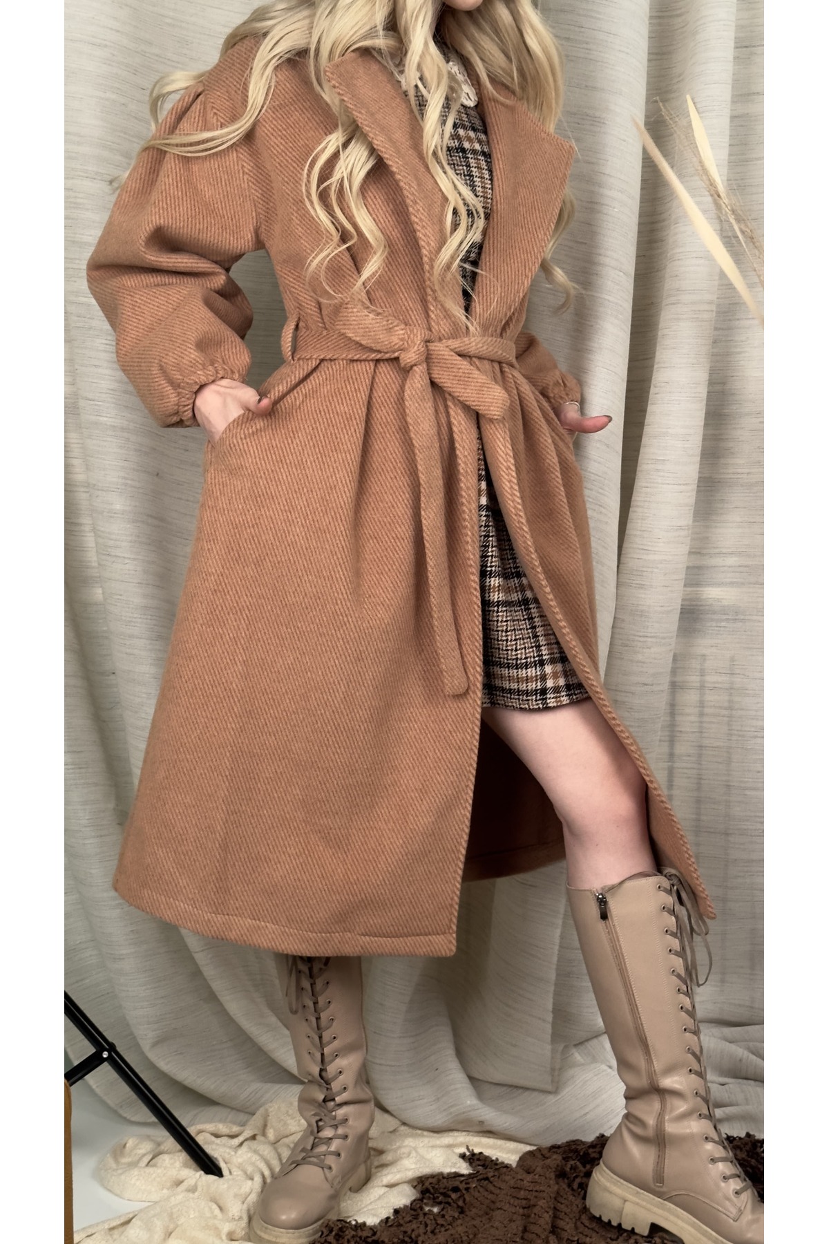 designhealer  Açık Kahve Kol Detaylı Kaban - Görsel 7